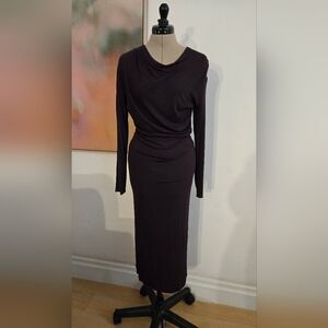 VINCE Drapey L/S Dress In Eggplant
